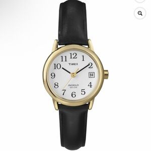 Timex Easy Reader 25mm. Gold Brass Case, Black Leather Strap, Women's Watch